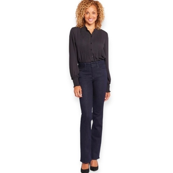 NYDJ 12 Barbara Bootcut Jeans Mid Rise Dark Wash Enzyme Stretch Lift Tuck Tech - Picture 1 of 14